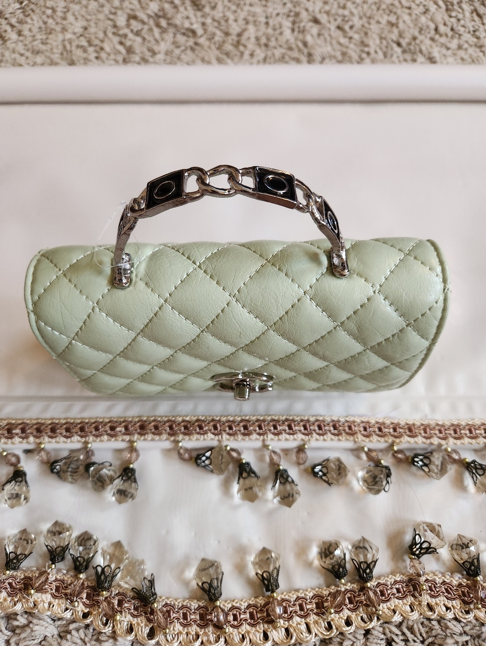 Quilted Light Green Top-Handle Women's Bag